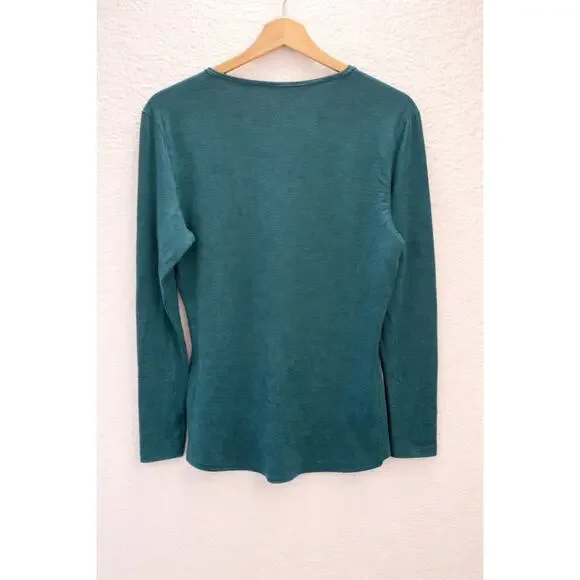 Segments Merino Wool V Neck Long Sleeve Base Layer Top Women L Teal Green Hiking - Picture 3 of 10